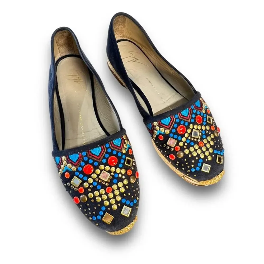 GIUSEPPE ZANOTTI DESIGN navy Jewel embellish espadrilles NWT Authentic SZ 5